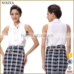 Fashion Lady Garment White Office Ruffle Sash S M L XXL Tops thumbnail-1