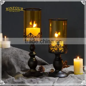 Morocco Bronze Candlestick Vintage Wrought Iron Glass Home Deco thumbnail-3