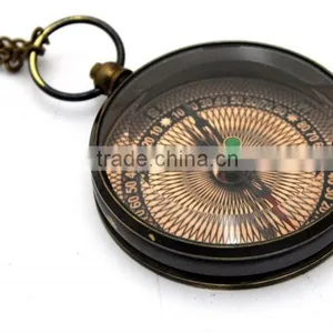 Collectable Antique Reproduction Solid Brass Pendant Compass With Chain 13261 thumbnail-2