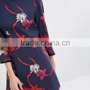A-Line Short Dress Women Knitwear With Printed thumbnail-4