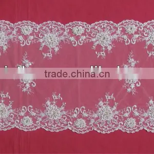 Guangzhou Soft White Wedding Tablecloth With Pearls Beads Manufacture thumbnail-1