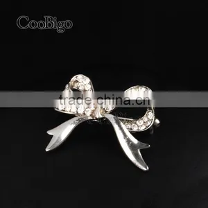 Fashion Jewelry Rhinestone Silver Little Bowknot Brooch Lady Girls Dresses Hijab Scarf Party Gift Apparel Promotion Accessories thumbnail-1