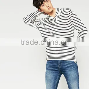 STRIPED SHAWL COLLAR SWEATER Striped Knit Shawl Collar Long Sleeves thumbnail-1