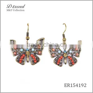 Wholesale Jewelry New Designs Ladies/Womens Ethnic Resin Beaded Earrings Butterfly Gold/Silver Plating Drop Earrings thumbnail-5