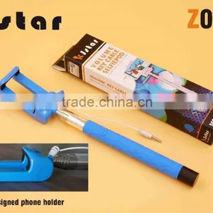 2015 Hottest KJstar Z06-4 Volume Key Cable Selfie Stick With Foldable Designed Smart Phone Clip thumbnail-3