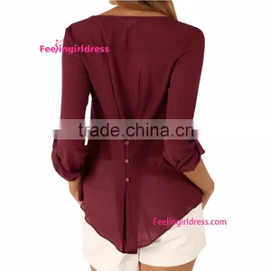 Latest Styles Office Wear Fashion Cutting Blouse for Ladies thumbnail-4