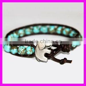 GZKJL-BL0187 Leather Wrap Gem Beads Elephant Yoga Bracelet Genuine Turquoise Beaded African Bracelet thumbnail-1