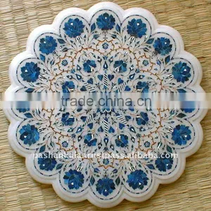 Beautiful White Marble Inlay Table Top, Semi Precious Stone Table Top thumbnail-1