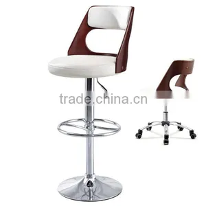 High Back Swivel Maple Bent Wood Bar Stool Naturalwood thumbnail-1