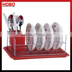 Hot Chrome Kitchen Dish Holder With Plastic Tray Dish Rack thumbnail-1