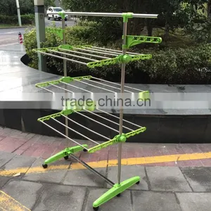 High Quality Foldable Rolling 6-Wheels Clothes Laundry Drying Rack,Stainless Steel Hanging Rods thumbnail-3