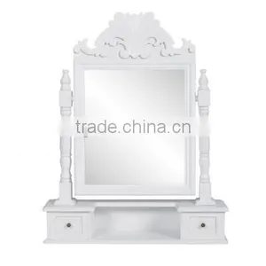 Jeweled Makeup Mirror White Color Fancy Women Makeup Dresser Drawer Wooden Rotating Fancy Mirror thumbnail-1