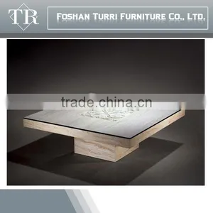 Luxury Glass Top Hand Carved Natural Marble Coffee Table Base thumbnail-1