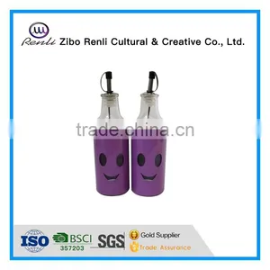 2Pieces Smile Face Metal Coat Glass Oil Vinegar Bottles With Metal Dispenser thumbnail-2