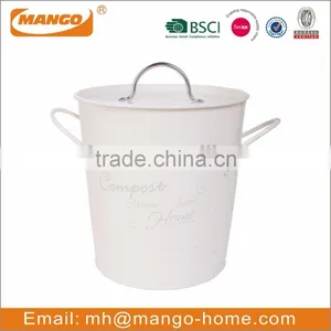 White Powder Coating Iron Metal Compost Bucket With Lid thumbnail-1