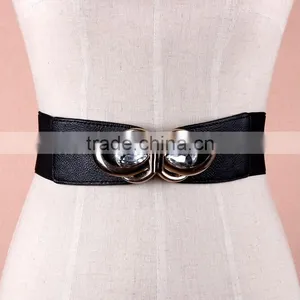 Wholesale Teardrop Crystal Inlaid Flower Pattern Alloy Buckle Sex Women Lady Wide PU Waist Belt thumbnail-1