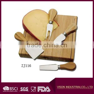 4 Pieces Set Cheese Knives With Bamboo Wood Handle Steel Stainless Cheese Slicer Cheese Cutter (Round Bamboo Handle) thumbnail-1