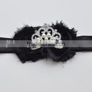 New Princess Elastic Crown Flower Headband Pearls Tiara Baby Girl Headband thumbnail-2