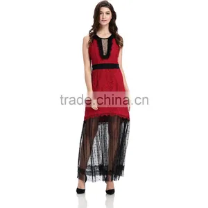 New 2017 Design Long Red Stitching Fashion Lady Dress thumbnail-4