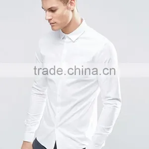 Custom Long Sleeve Spread Collar Mens Breathable 98% Cotton 2% Elastane Casual Business Slim Fit White Solid Shirts thumbnail-1