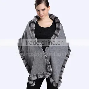 CX-B-P-46C Women Fashion New Design Pashmina Shawl With Fur thumbnail-4