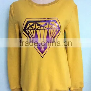 New Comfortable Design Solid Color Cotton Fleece Women Diamond Printing Sweatshirt With Hood thumbnail-1