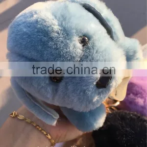 Rex Rabbit Fur Puppy Pom Pom Keychain 100% Rabbit Fur Dog Keychain Accessories Bag Charm Golf Cart Pendant Creative Keychain thumbnail-4