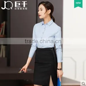2017 Latest Women Fashion Long Sleeve Blue Shirt Ladies Office Formal Shirt thumbnail-1