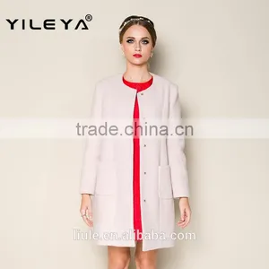 2015 Latest Fashionable o Neck Apricot Plain Style Brand Name Women Winter Coat thumbnail-1
