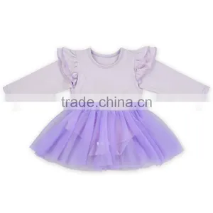 Baby Girls Pink 2 Pcs Clothes Set Wholesale Cotton Long Ruffle Sleeve Tutu Romper Dress Boutique Clothing thumbnail-2