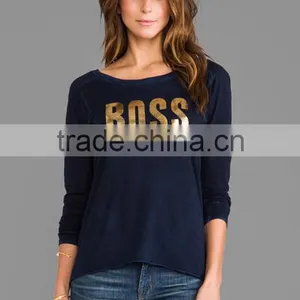 Women Long Tight Gold Foil Printing T-shirts thumbnail-1