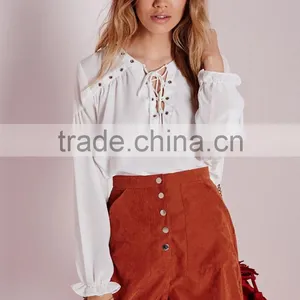 Latest Design Korean Style Fashion Women Blouse O-neck Chiffon Style Blouse thumbnail-4