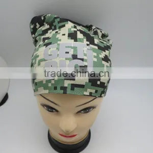OEM All Over Water Printing Knit Stretch Jersey Cotton Beanie Hat With Reflective Logo thumbnail-2