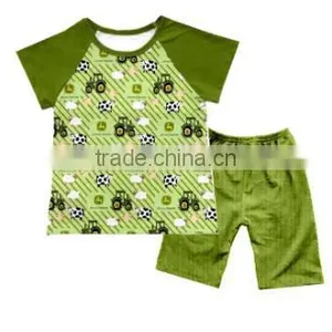 Unique Fashional Boys'T-shirt Printed Tractors Tops With Shorts Children Kids Clothing Sets thumbnail-1