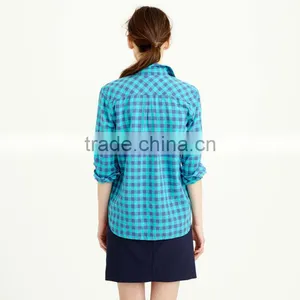 Womens Long Sleeve Fashion Plaid Shirts Tops,Custom Casual Loose Plaid Shirts For Women thumbnail-4