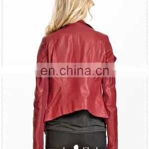 Cheap Price Red Leather Usa Motor Jacket for Women Made in China OEM Service thumbnail-3