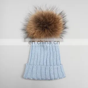 Winter Wholesale Kids Poms Hat Children Hat With High Quality Raccoon Poms thumbnail-5