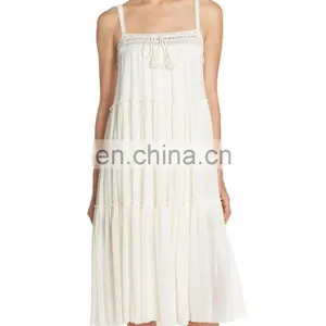 C81 Crocheted Neckline Tiered Flowy Cover-Up Beach Dresses thumbnail-1