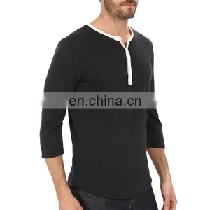 High Quality Bulk White O-neck Button Blank Black T-shirts Half Sleeve Mens Slim Fitted Plain no Brand T-shirt thumbnail-5