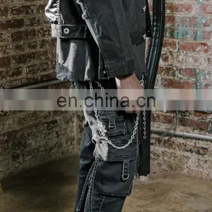 DiZNEW Black Denim D Cargo Jeans For Men thumbnail-6