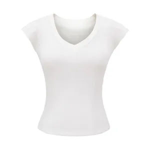 Spicy Girl Sweet Cool Style Big V-neck Collarbone Short Sleeved T-shirt Summer New High Waist Slimming Short Fit Inner Top thumbnail-2