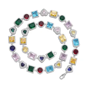 Shining Star Jewelry Mixed Gemstone Tennis Chain Colored Necklace For Women thumbnail-1