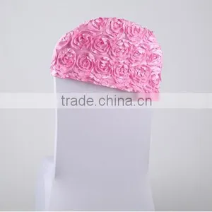White Spandex Chair Cover With Pink Rosette Cap thumbnail-1