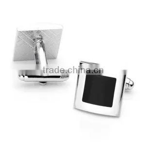 Oem Latest Design 316L Stainless Steel Cufflink Simple Black Diamond Silver Plated Quadrate Cufflinks for Men thumbnail-1