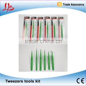 6pcs/set Green Made in Japan High Hardness ESD Antimagnetic Stainless Tweezers Tools Kit thumbnail-1