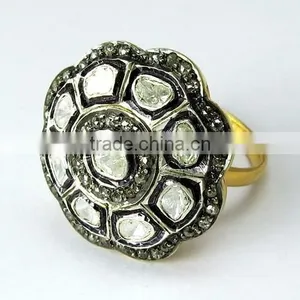 Wish Left !! Diamond & Polki 925 Sterling Silver Ring, Oxidized Silver Jewellery, Silver Jewellery India thumbnail-3