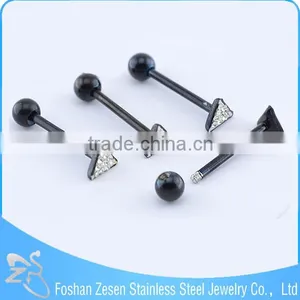 2016 New Arrival Surgical Steel Flashing Crystal Titanium Anodized Pentagram Tongue Ring thumbnail-2