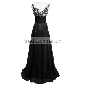 Women's Simple Black O-Neck Print Chiffon Floor-Length Dress thumbnail-1