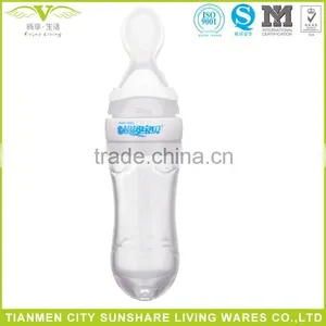 90ML/3OZ Silicone Squeeze Baby Feeding Bottle With Spoon Baby Bottles thumbnail-1