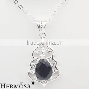 Western Women Accessory Wholesale Water Drop Black Onyx Silver Necklace Pendant thumbnail-1